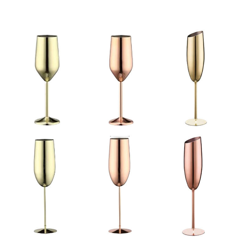 Unbreakable Rose Gold Pink Black Metal Stainless Steel Colorful Gift Set Custom Luxury Champagne Glass