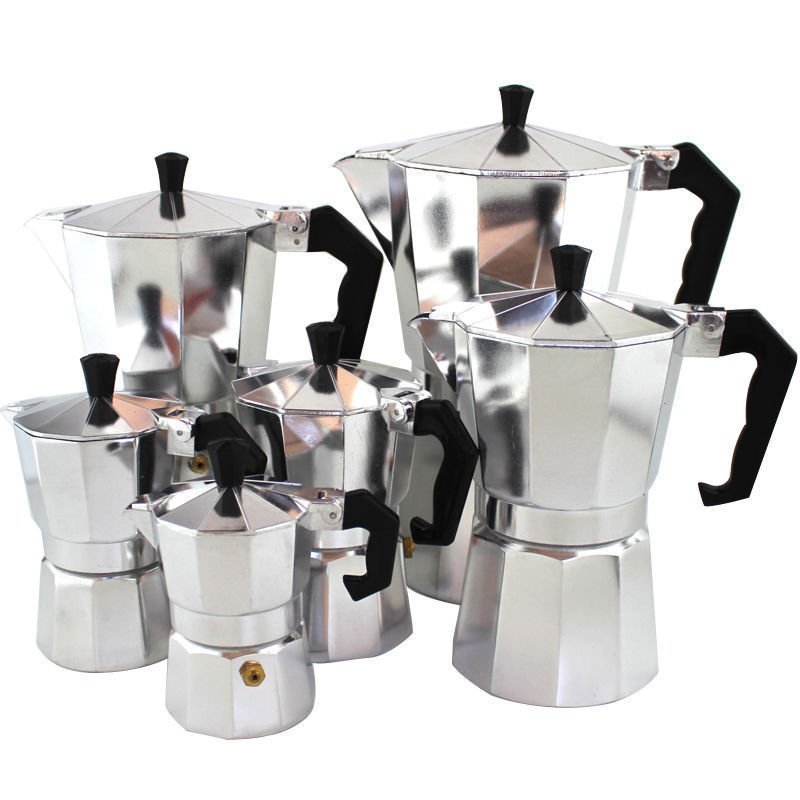 High Quality Stovetop Italian Customize Moka Pot 1/2/3/6/9/12 Cups Espresso Aluminium Camping Moka Coffee Maker