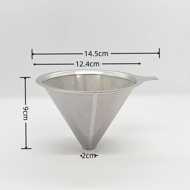 Paperless Long Handle Double Fine Mesh Basket Stainless Steel Pour Over Coffee Drip Filter Cone Coffee Maker Strainer