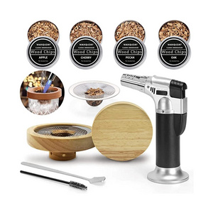 Professional Grade Home Bartending Smoked Old Fashioned Drink Bourbon Whiksey Cocktail Smoker Kit with Torch