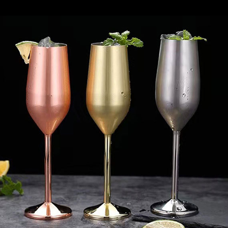 Unbreakable Rose Gold Pink Black Metal Stainless Steel Colorful Gift Set Custom Luxury Champagne Glass