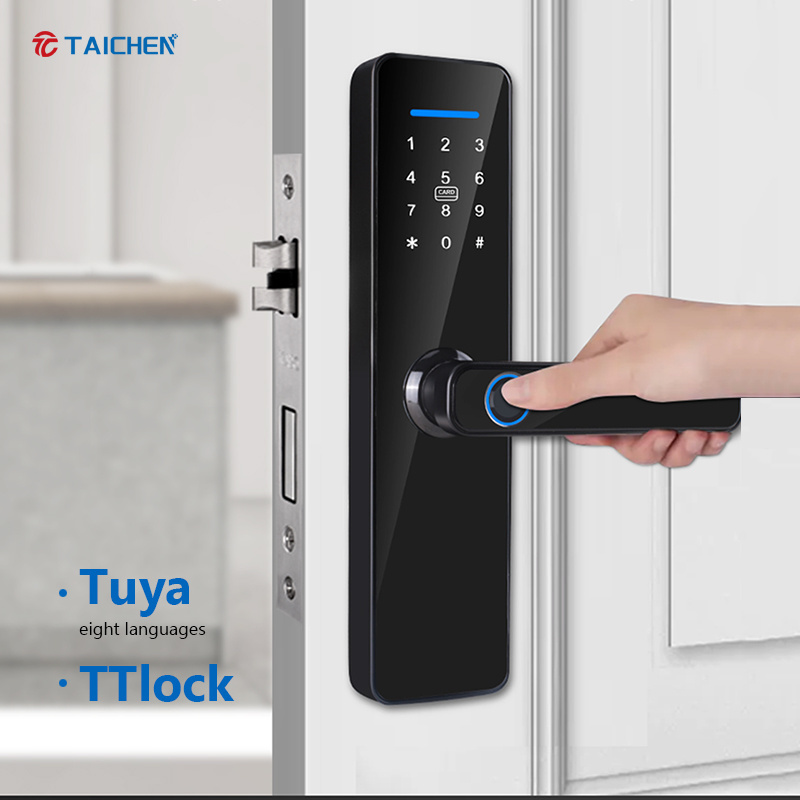 Taichen bedroom door smart lock Tuya APP TTlock with fingerprint digital password card key unlock electronic door lock