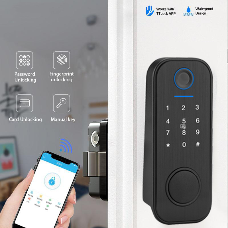 Smart Fingerprint Lock Wifi Smart Digital Electronic Garden Door Lock Optional Ttlock Smart Lock Tuya App Remote Waterproof