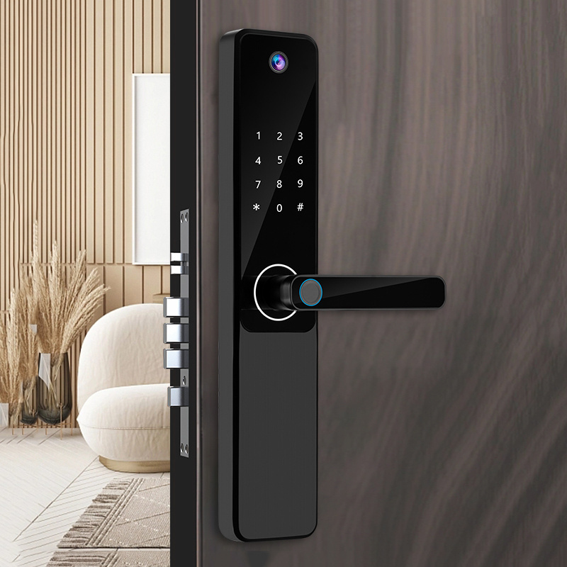 Taichen new T2508 Tuya Smart lock with cat's eye screen fingerprint password card key door opening electronic door lock