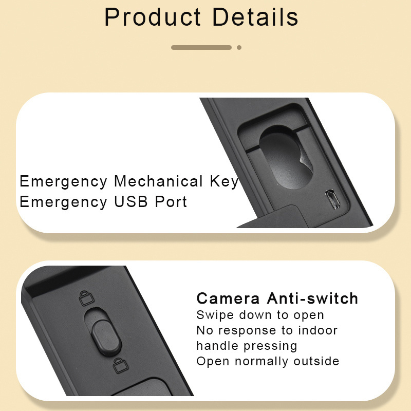 Taichen Waterproof IP65 TTlock aluminum lock alloy electric lock with fingerprint password card key and camera smart door lock