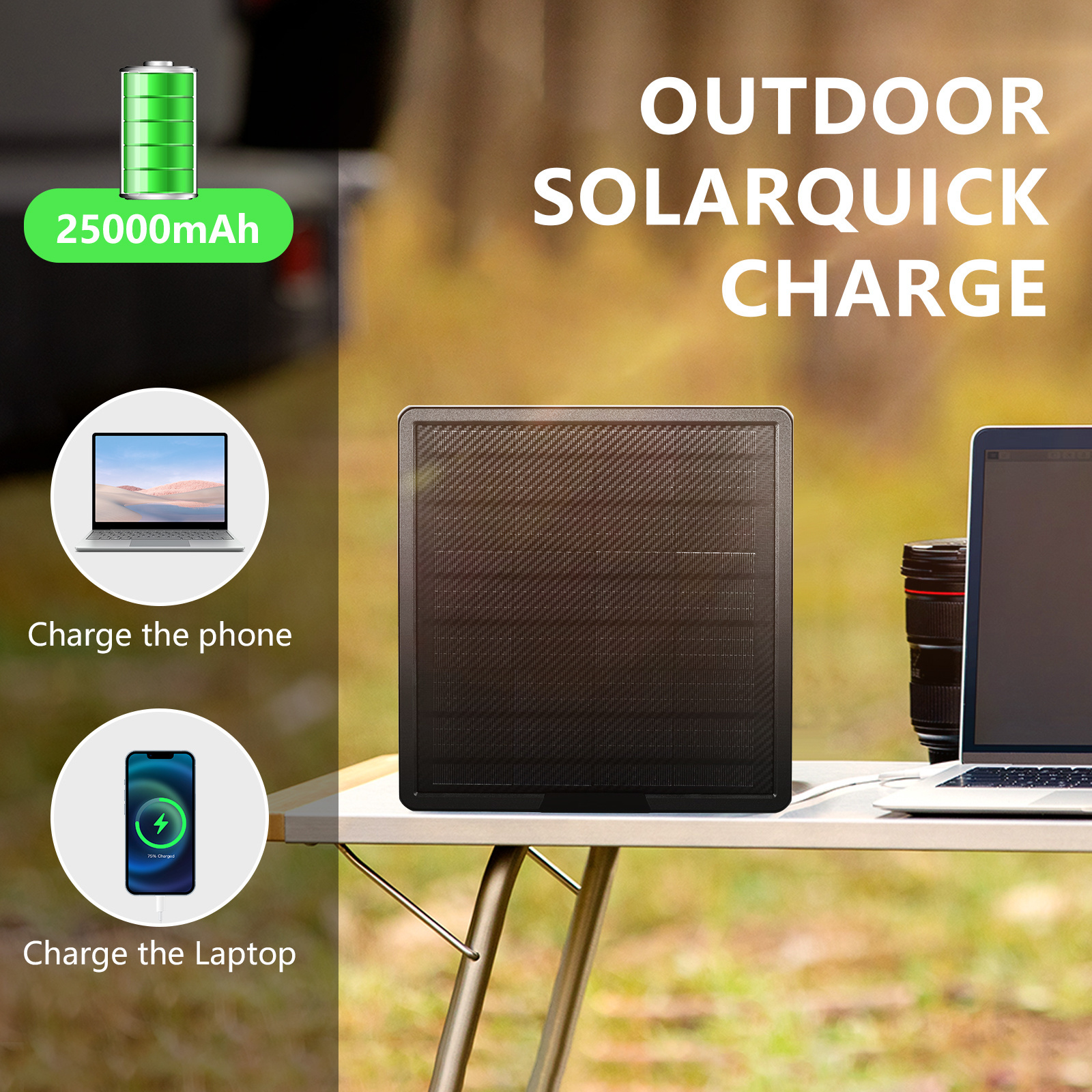 25000mah 10w Outdoor Solar Panel Kit 12v Usb Type-C Power Bank Solar Panel Solar Panel With Battery