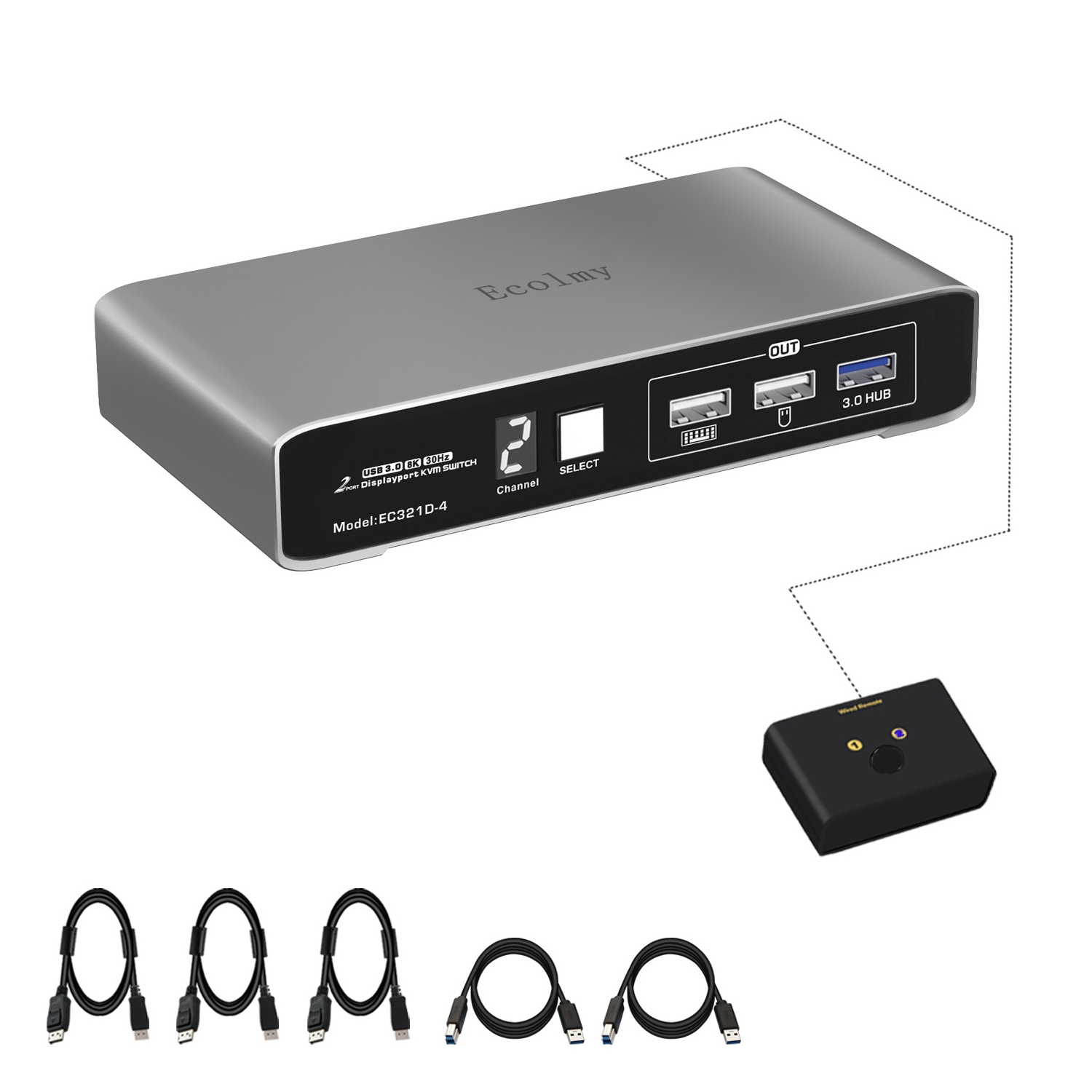 8K 2 Port DP HDMI KVM Switch USB3.0 DP1.4 KVM Switch 30Hz OEM Wired Remote OEM Switch Spender