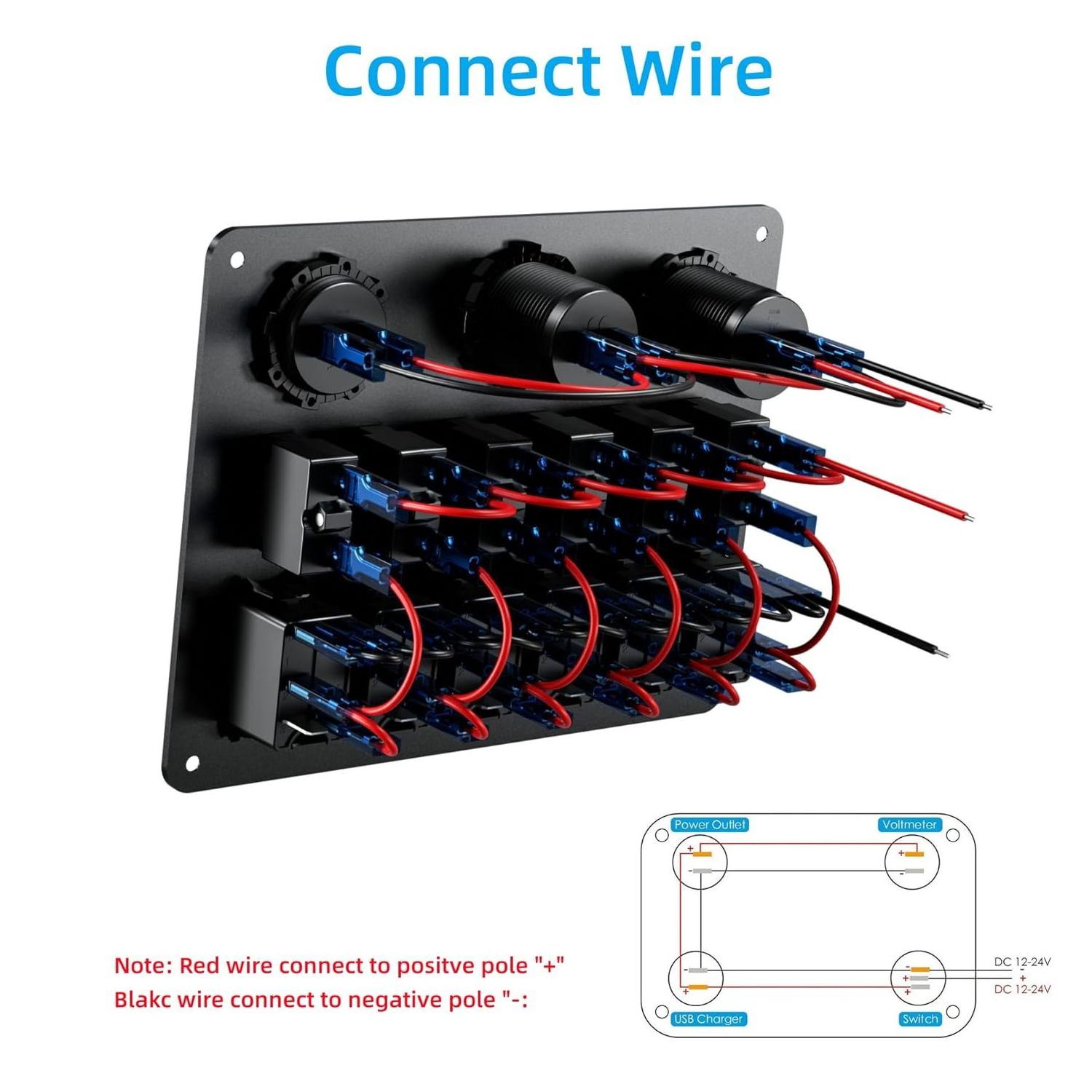 12 24V Circuit Control Combination LED Digital Voltmeter Dual USB Port Waterproof  Car Rocker Switch Panel For Boat Bus