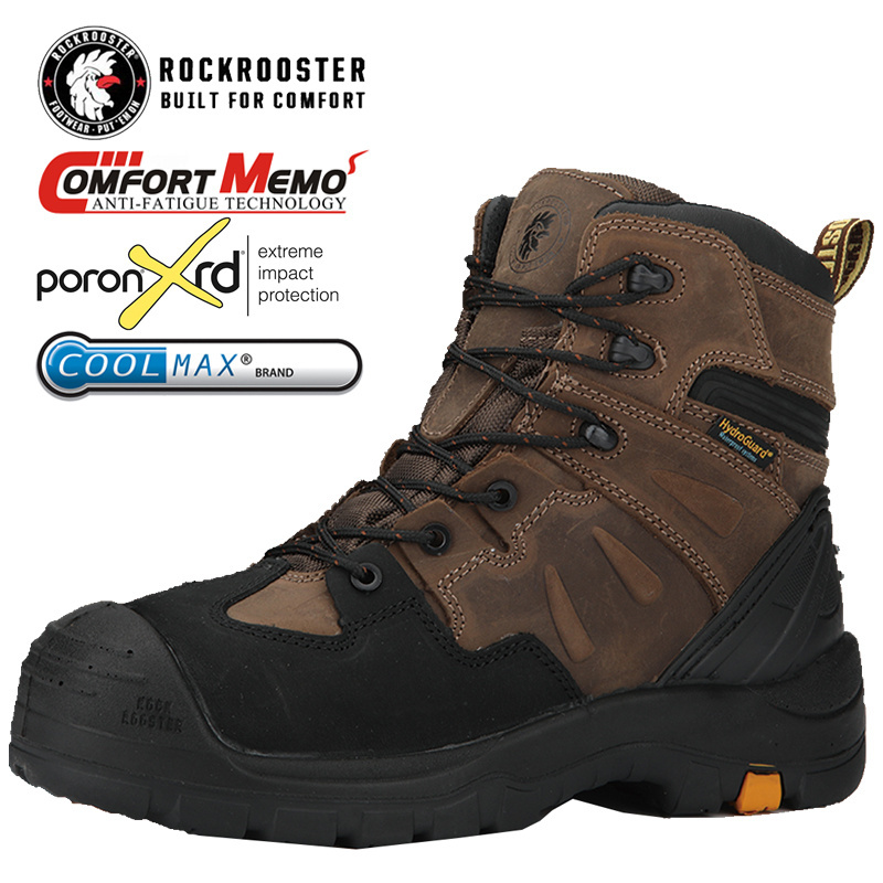 ROCKROOSTER Work Lather Boot Sefty Shoes Comfortable Outdoor Hard Working Boots For Men Work Shoes No Steel Electric Worker