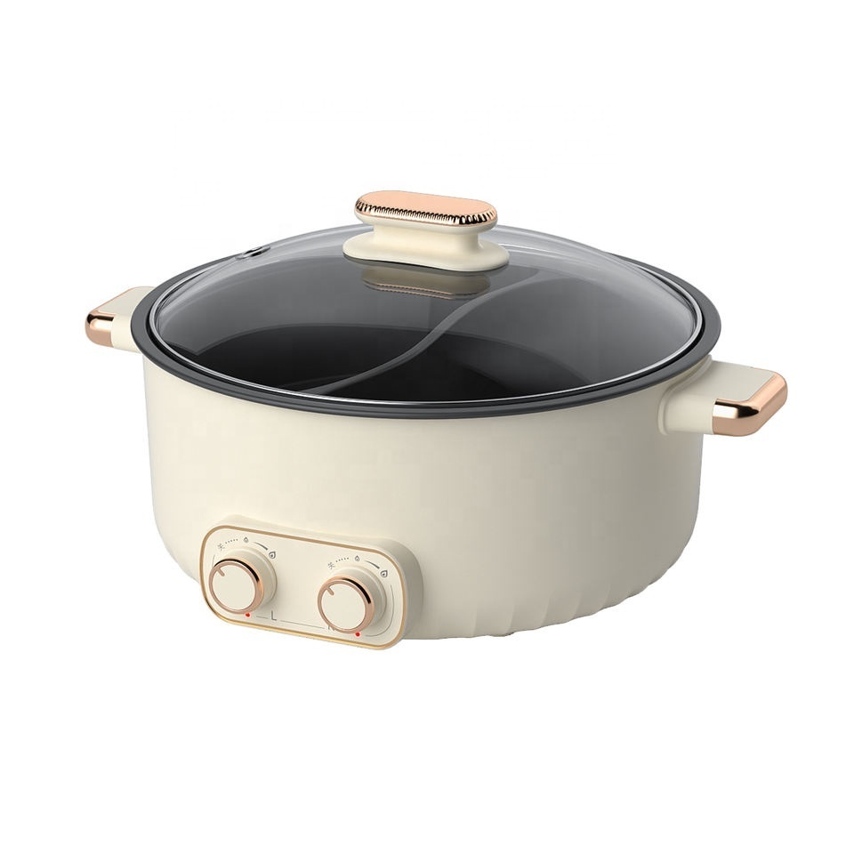 Double flavor hotpot electric cooker high end spicy hot pot cooker China professional electric hotpot skillets caldron factory