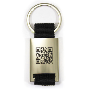 Promotional black laser metal QR code barocde keychain with woven strap