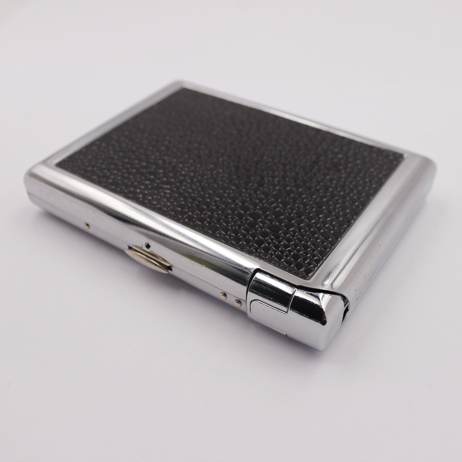 Leather Metal Pocket Cigarette Smoke Tobacco Case Box Wind Proof Lighter