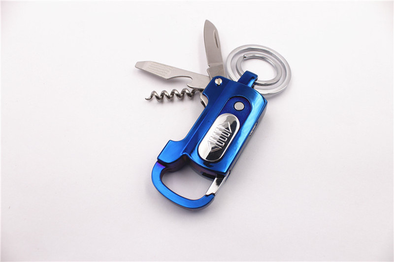 Survival 8 IN 1 Multifunction Keychain Lighter Rechargeable With Bottle Opener Wine Opener Key Knife Led Flash light