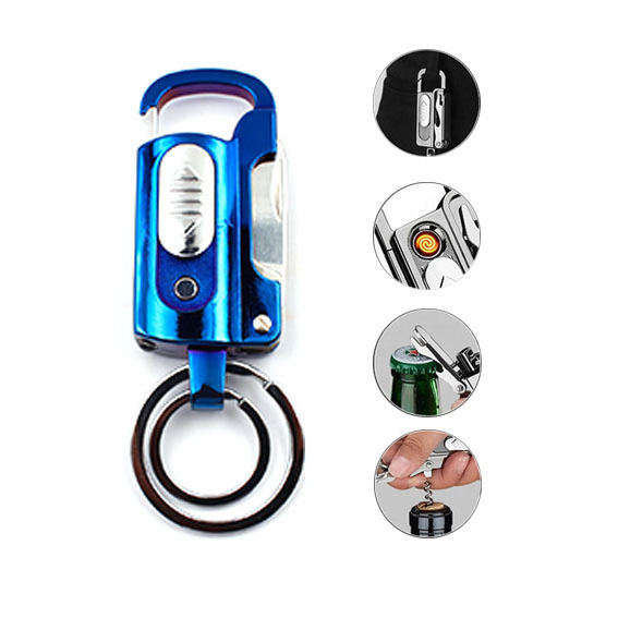 Survival 8 IN 1 Multifunction Keychain Lighter Rechargeable With Bottle Opener Wine Opener Key Knife Led Flash light