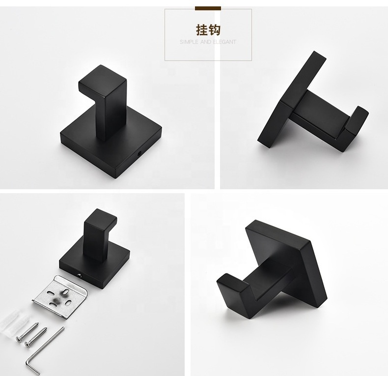 Black Wall Hooks Stainless Steel Towel Keys Hanger Wall Mount Storage Hook black zinc alloy Metal hook for Bathroom accessories