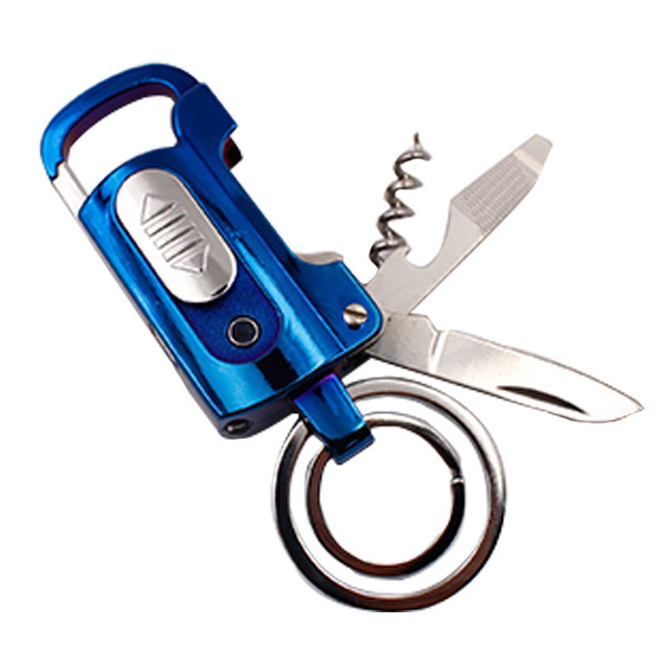 Survival 8 IN 1 Multifunction Keychain Lighter Rechargeable With Bottle Opener Wine Opener Key Knife Led Flash light