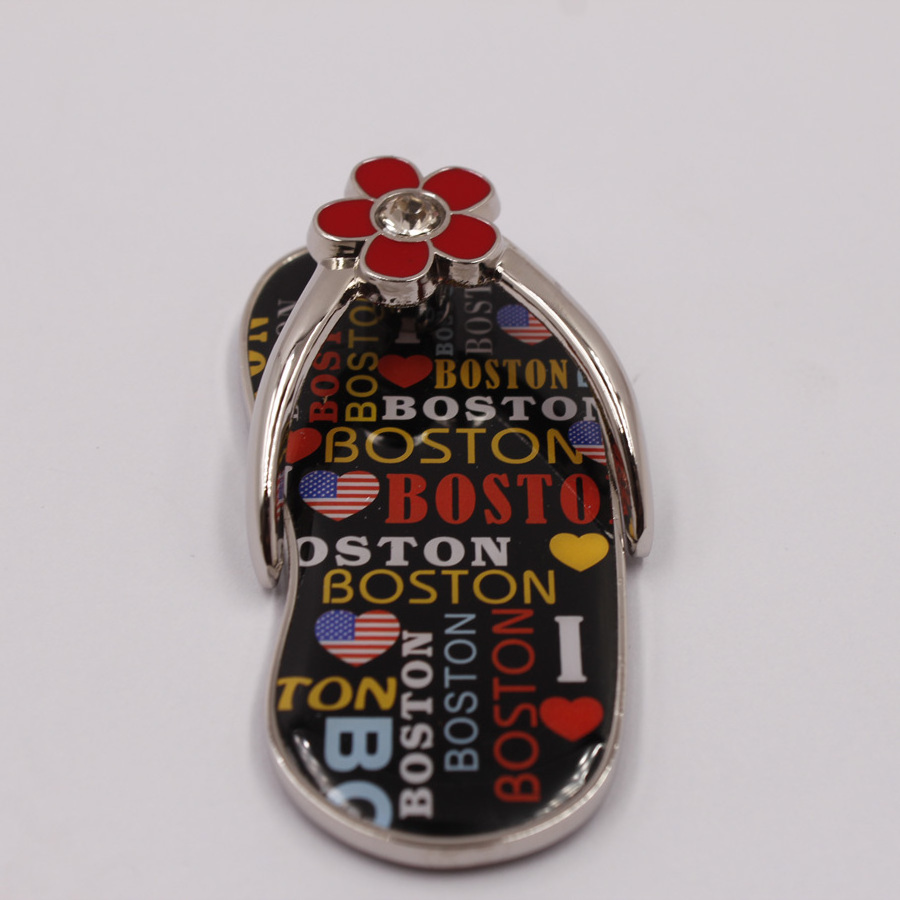 Souvenir Boston Flower crystal offset CMYK printing epoxy Metal slipper Sandal Flip Flops Fridge Magnet