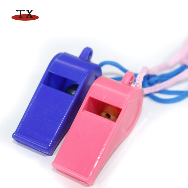 Small plastic toy colorful referee sport whistle in bulk with lanyard necklace