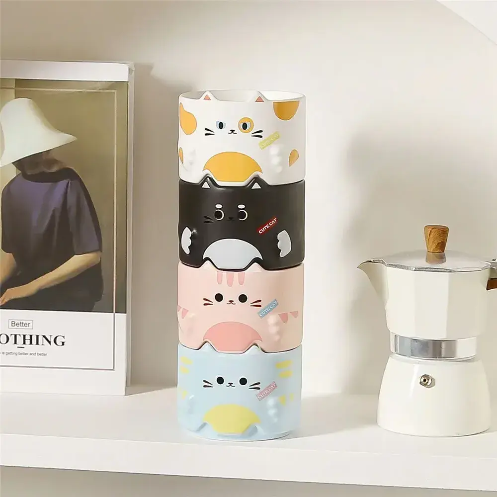 Cute cat ceramic water cup Creative home office drink coffee Stack cup gift mug for girl