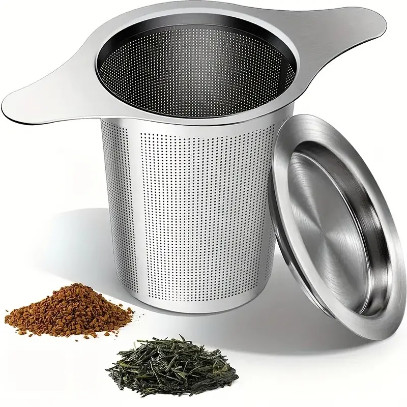 Custom Logo 304 Stainless Steel Tea Strainer with Lid Extra Fine Mesh Strainer Brewing Basket for Loose Leaf Tea Tea Filter