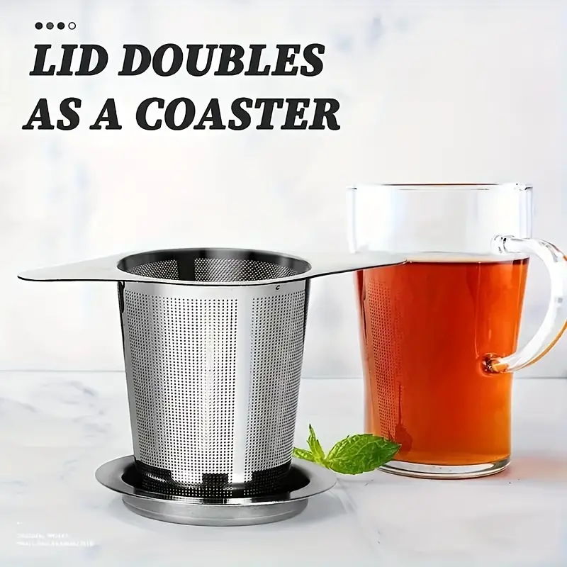 Custom Logo 304 Stainless Steel Tea Strainer with Lid Extra Fine Mesh Strainer Brewing Basket for Loose Leaf Tea Tea Filter