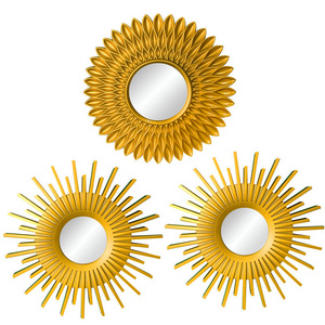 Sun Shaped Hanging Round Mirror Gold Color Boho Vintage Wall Decoration Mirrors Living Room Bathroom Background Ornaments