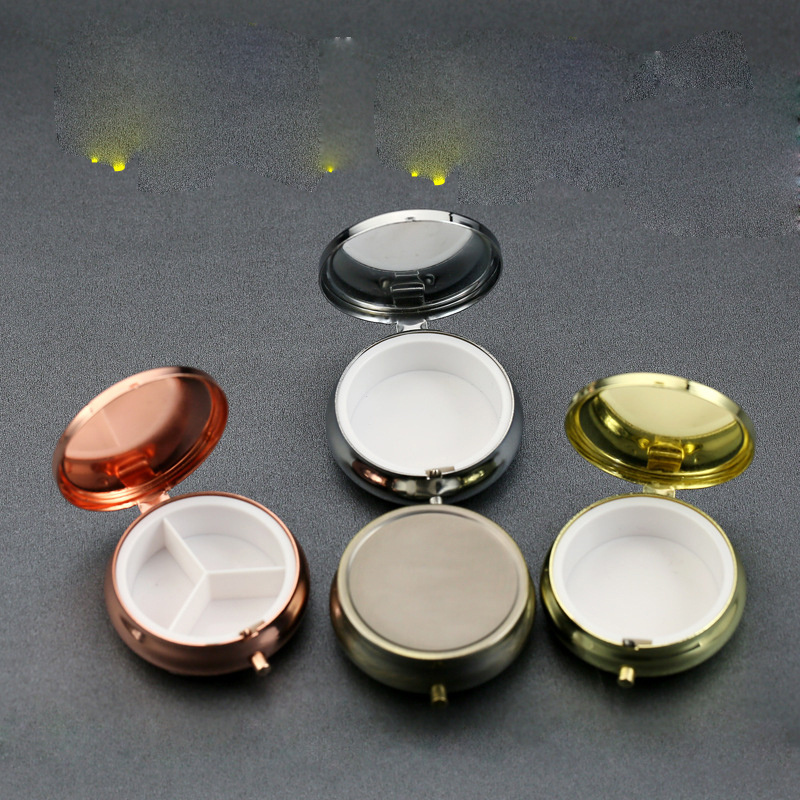 Small Golden Stainless Steel Zinc Alloy Round Metal Pill Box