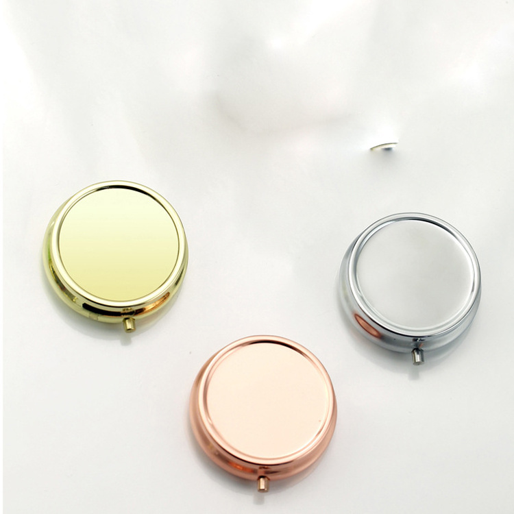 Small Golden Stainless Steel Zinc Alloy Round Metal Pill Box