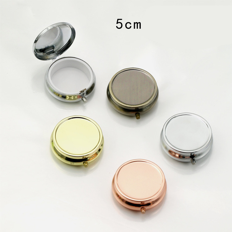 Small Golden Stainless Steel Zinc Alloy Round Metal Pill Box