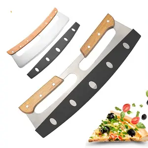 Pizza Cutter Stainless Steel Pizza Slicer Wheels Wooden Handles Rocker Blade Knife Cutters with Protective Cover Kitchen Tools