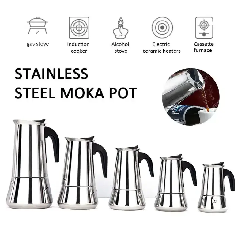 Mocha Espresso Latte Stovetop Filter Moka Coffee Maker Stainless Steel 2/4/6/9 Cups Coffee Pot for Kitchen Coffee Maker Pot