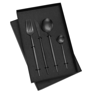 24pcs cutlery set Stainless steel black cutlery set Portuguese knife, fork, spoon, silver cutlery, kitchen utensils