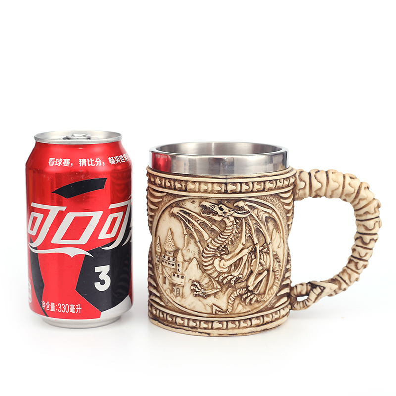 Halloween gift Skeleton mug handmade 3D three-dimensional double-layer stainless steel resin craft wine cup spot wholesale