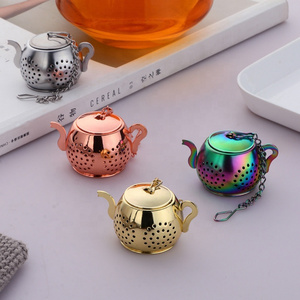 Teapot Shape Loose Tea Infuser Stainless Steel Leaf Tea Maker Strainer Chain Drip Tray Metal Tea strainer