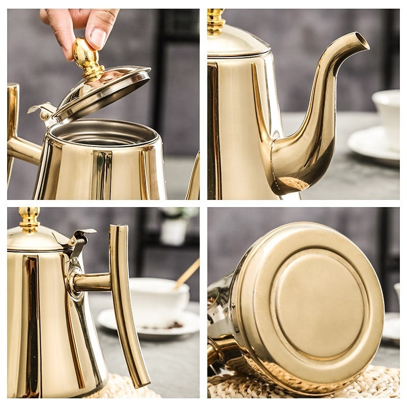 Kitchen Thick Stainless Steel Teapot Golden Silver Tea Pot With Infuser Coffee Pot Induction Cooker Tea Kettle Water Kettle