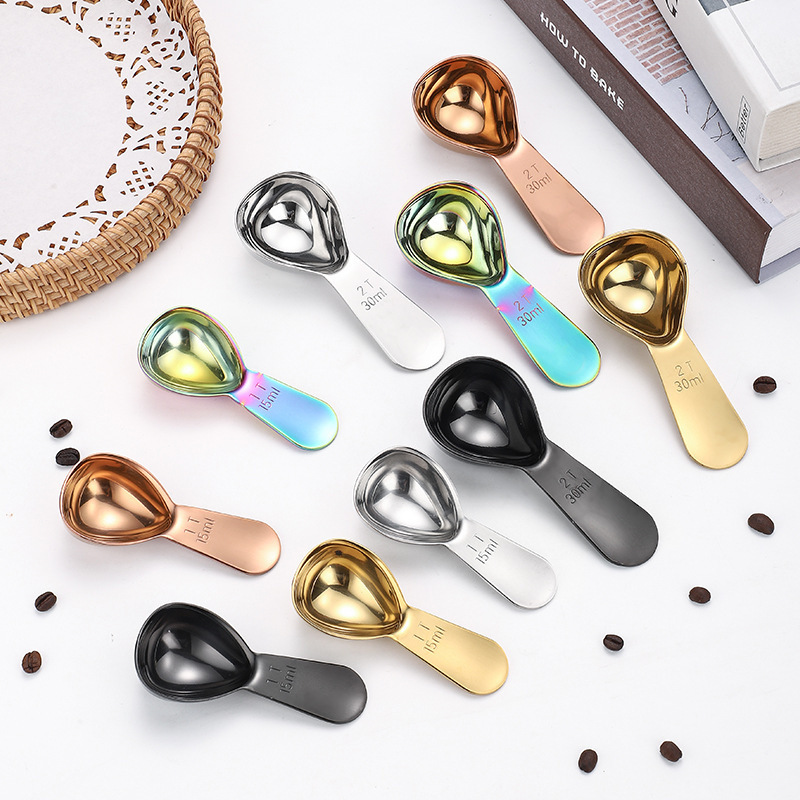 Black 1T 15ML 30ml 2T Factory Custom Short Handle Round Coffee Tea Scoop 18/8 Stainless Steel Tea Milk Coffee Measuring Spoons