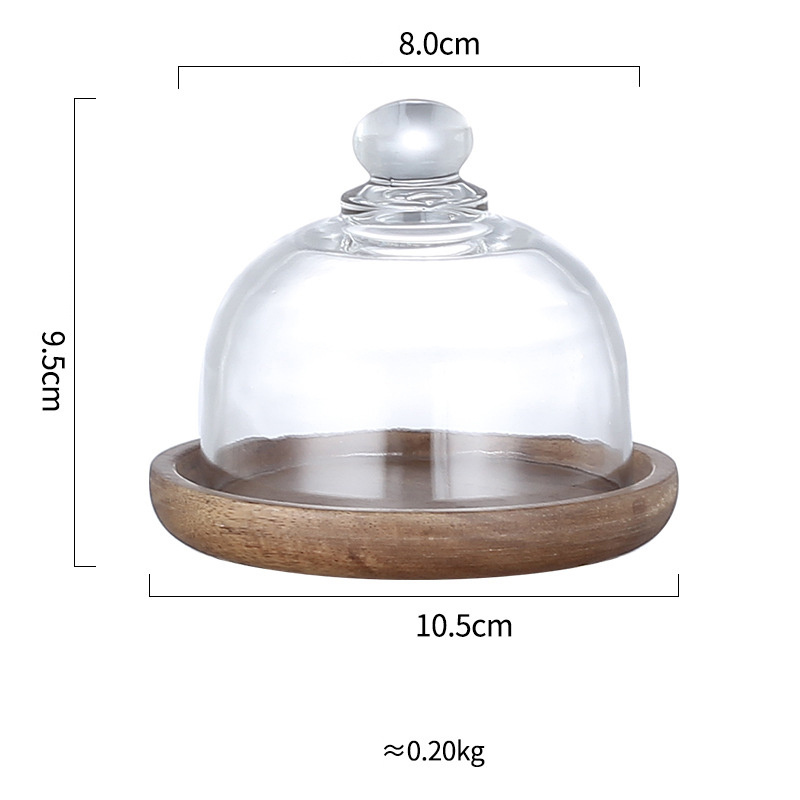 Hot Sale Mini Dessert Display Plate with Glass Lid Japanese Solid Wood Dessert Display Stand Cake Tray