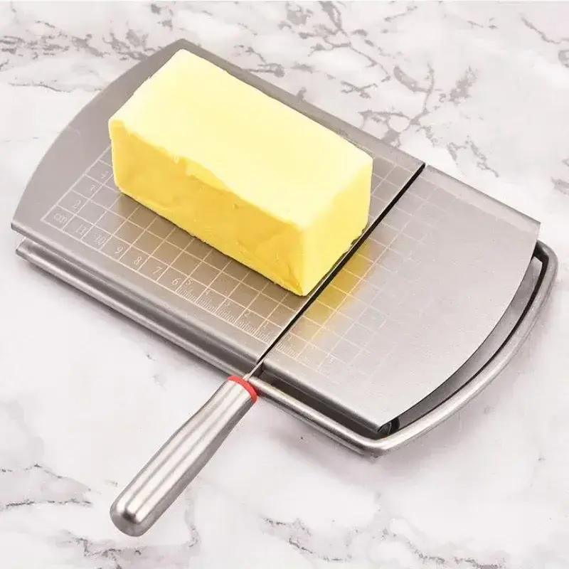 Home Kitchen Tools Stainless Steel Cheese Slicer Wire Cutter with Scale Measuring Board Nonslip Base Cheese Butter Cake Ham Cut