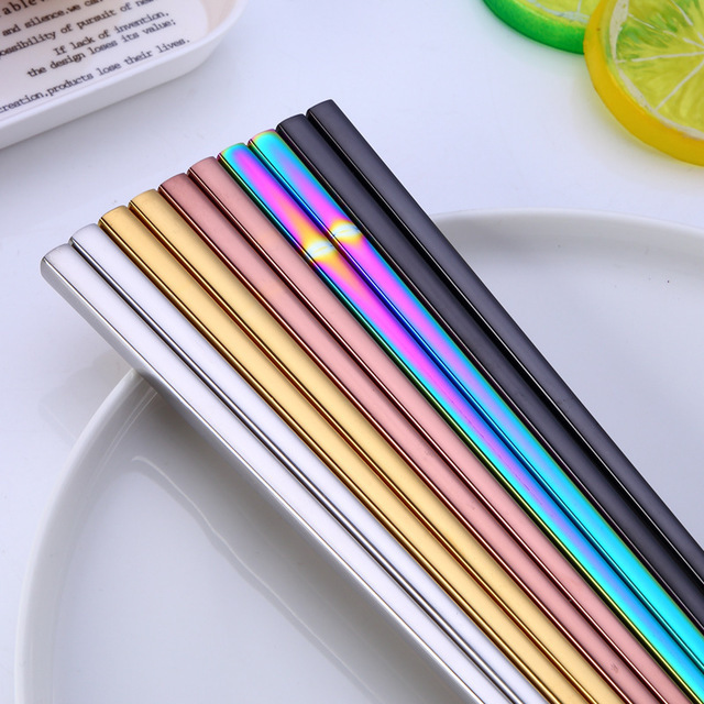 SUS 304 customized colored rainbow silver Rose gold wedding chopsticks Stainless Steel Plated Chopsticks Custom Printed