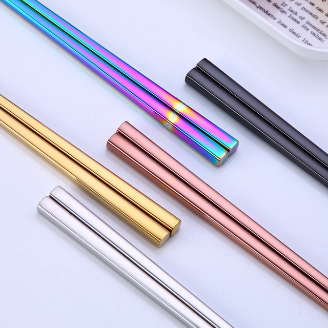 SUS 304 customized colored rainbow silver Rose gold wedding chopsticks Stainless Steel Plated Chopsticks Custom Printed