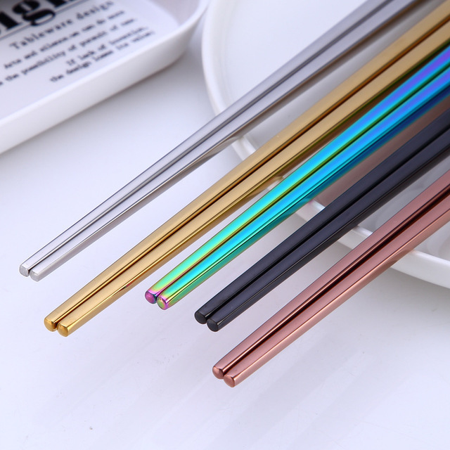 SUS 304 customized colored rainbow silver Rose gold wedding chopsticks Stainless Steel Plated Chopsticks Custom Printed