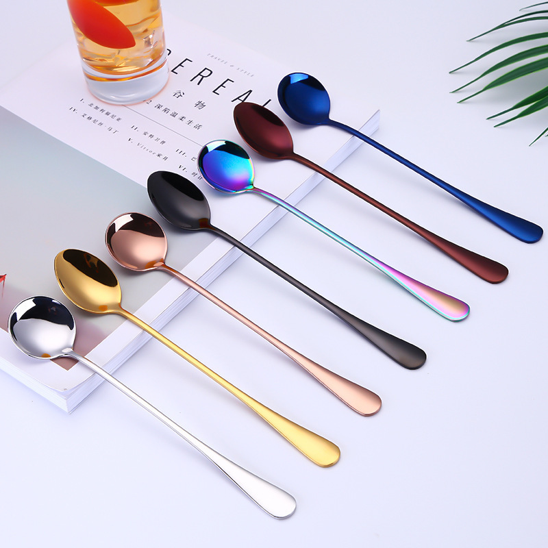 Stainless Steel Long Handle Teaspoons Stirring Tea Coffee Spoon Ice Cream Spoon Bar Drink Cocktail Mixing Spoon Colher