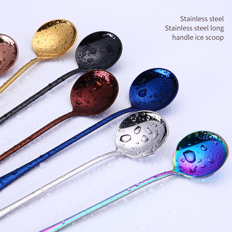 Stainless Steel Long Handle Teaspoons Stirring Tea Coffee Spoon Ice Cream Spoon Bar Drink Cocktail Mixing Spoon Colher