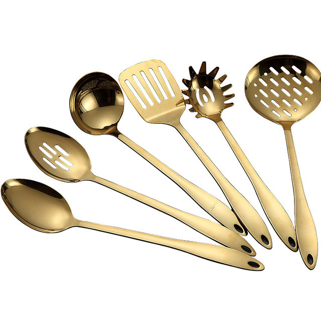 Stainless Steel Rose Gold Kitchen Utensils Cooking Tools Cookware Set Turner Ladle Spoon For Restaurant Dinnerware Set Utensils