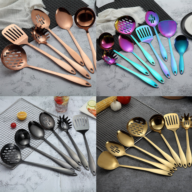 Stainless Steel Rose Gold Kitchen Utensils Cooking Tools Cookware Set Turner Ladle Spoon For Restaurant Dinnerware Set Utensils