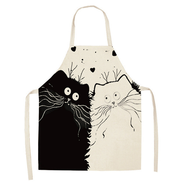 cute cartoon cat apron cotton linen kitchen parent-child apron  for children painting special apron to picture production