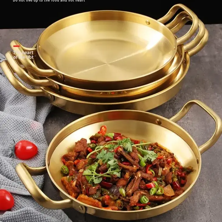 Korean Army Hotpot Thickened commercial double ear Frying pan Dry pot basin Stainless steel Spanish seafood rice pot