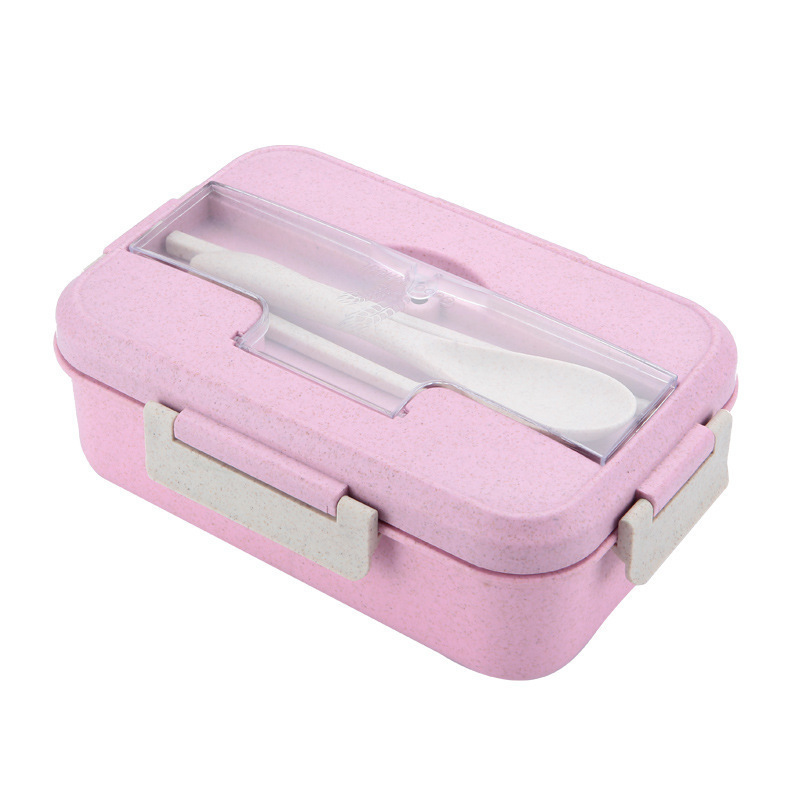 Custom Bento Box For Kids Adults Lunch Box With 3 Compartment Wheat Straw Food Container With Spoon Fork