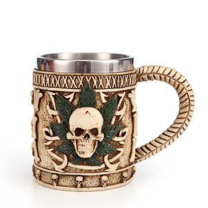 Halloween gift Skeleton mug handmade 3D three-dimensional double-layer stainless steel resin craft wine cup spot wholesale