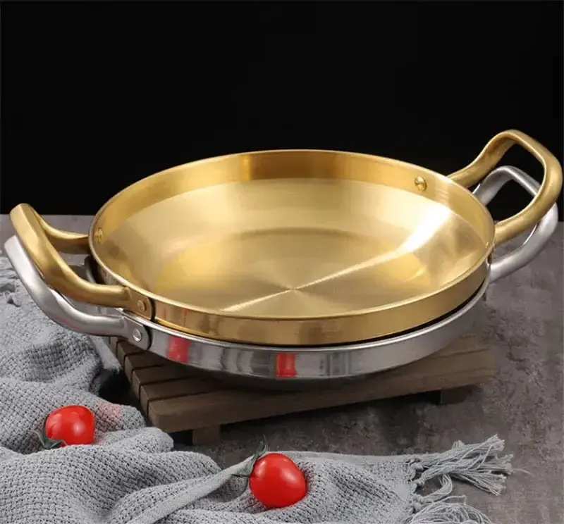 Korean Army Hotpot Thickened commercial double ear Frying pan Dry pot basin Stainless steel Spanish seafood rice pot